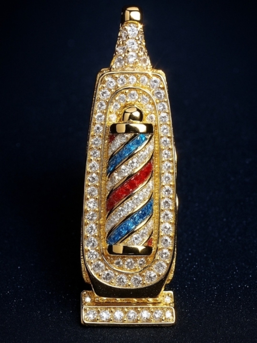 Moissanite Gold Barber Hair Clippers Shaver Pendant Gold Cuban Chain 1.00CTW